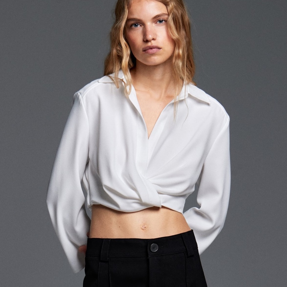 Zara Pleated White Crop Top NWT